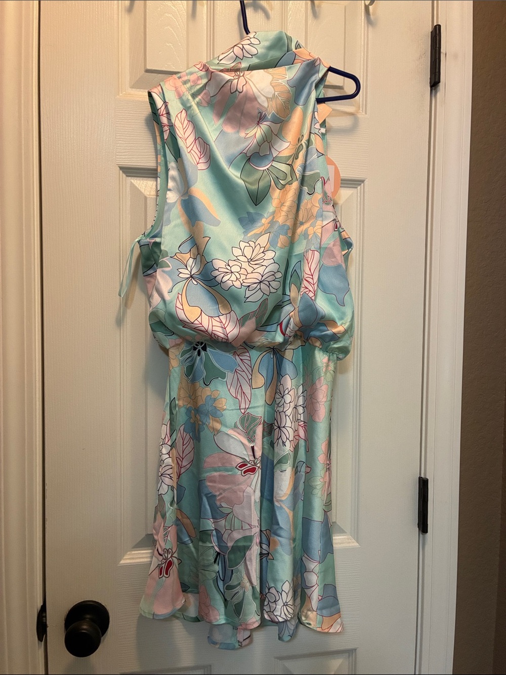 Sage  + Paige Backless Floral Satin Dress in Pastel Blue NWT Summer Staple